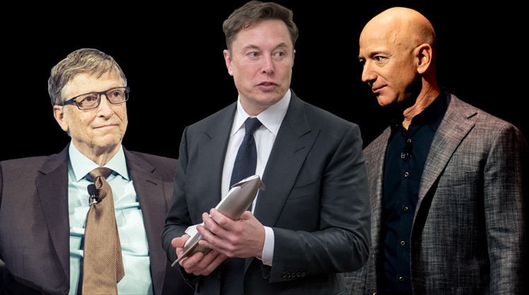 Drei der bekanntesten Centi-Millionäre: Bill Gates, Elon Musk und Jeff Bezos © 	Kuhlmann /MSC/CC BY 3.0; Defense Visual Information Distribution Service; Daniel Oberhaus/CC BY 2.0