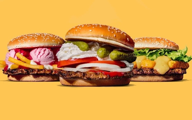 Die drei Schwangerschafts-Whopper: Currywurst und Brathering, Gurke und Marmelade sowie Fischstäbchen und Apfelmus © Burger King