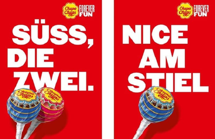 Die neue Chupa Chups OOH-Kampagne zeigt zwei 
kreative Motive. 
Foto: CFP Brands Süßwarenhandels GmbH & Co. KG 