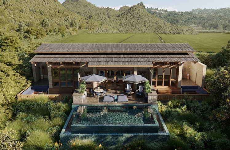 Die "&Beyond Punakha River Lodge" in Bhutan wird voraussichtlich Ende 2023 eröffnet. © &Beyond