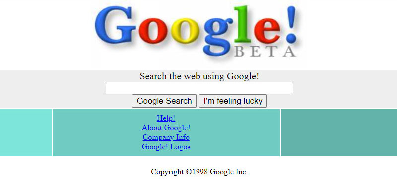 Google Screenshot aus dem Jahr 1998