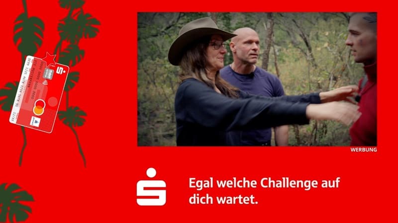 Screenshot aus "Ich bin ein Star – Showdown der Dschungel-Legenden" mit Sparkassen-Frame (Bild: Havas Media / RTL) Screenshot aus "Ich bin ein Star – Showdown der Dschungel-Legenden" mit Sparkassen-Frame (Bild: Havas Media / RTL)