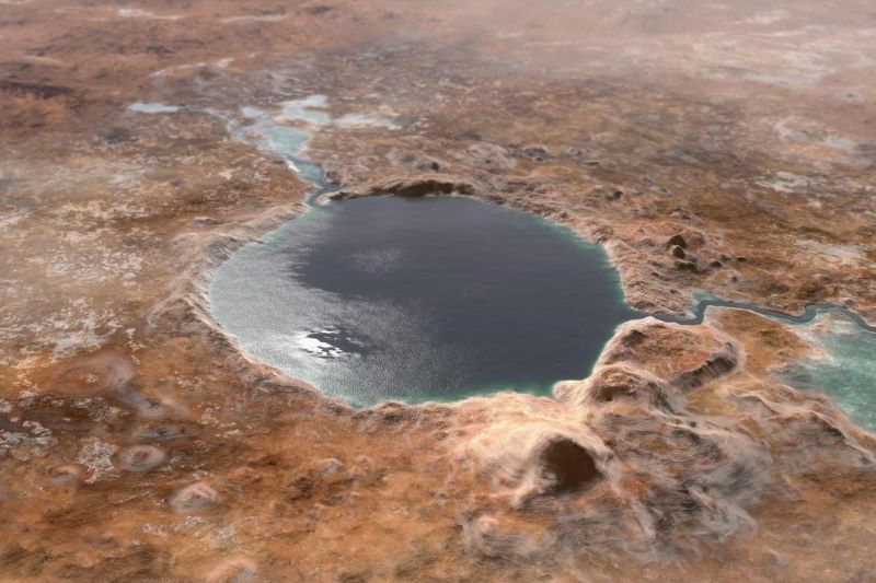 Der Jezero-Krater auf dem Mars – vor Milliarden Jahren vermutlich ein See und heute das zentrale Forschungsgebiet des Rovers "Perseverance“. © NASA