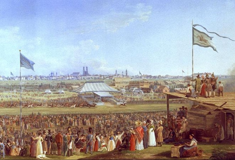 Dieses Gemälde von Heinrich Adam aus dem Jahre 1823 zeigt ein Pferderennen bei einem frühen Oktoberfest (Bild: Public Domain)