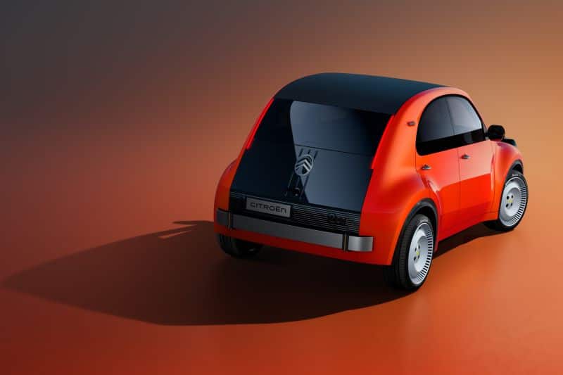 Die neue Ente von hinten: Das Citroën 2CV Concept greift die charakteristische Silhouette des Kultautos auf und kombiniert sie mit einer modernen Heckklappe und LED-Rückleuchten. © Citroën