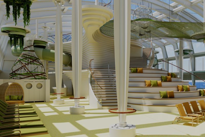 Das Activity-Deck Four Elements auf AIDAperla und AIDAprima soll im Zuge der Modernisierung eine neue Netzstruktur sowie zusätzliche Flächen zum Klettern, Spielen und Entspannen erhalten. © AIDA Cruises