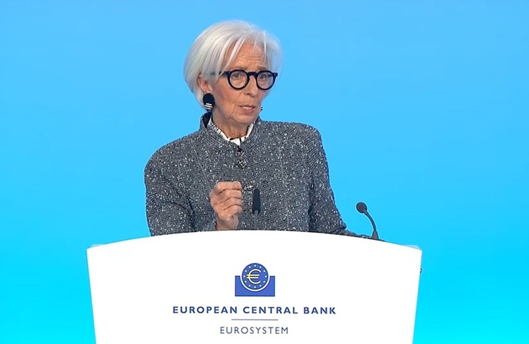 EZB-Präsidentin Christine Lagarde am Donnerstag, 19. März 2026 auf der Pressekonferenz zum aktuellen Leitzins in Frankfurt am Main
