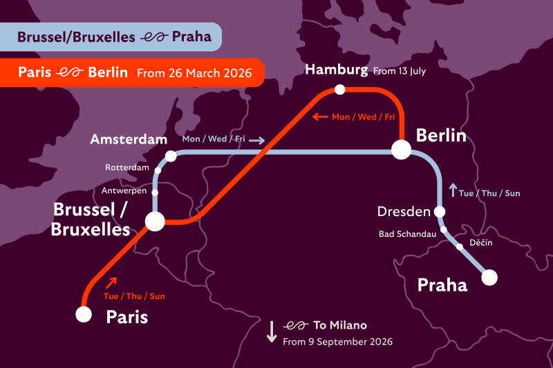 Streckennetz von European Sleeper mit bestehenden Verbindungen sowie der neuen Route Richtung Mailand. © European Sleeper