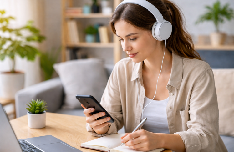 Lernen mit Smartphone und KI: Sprachlern-Apps ermöglichen flexibles Vokabeltraining im Alltag.