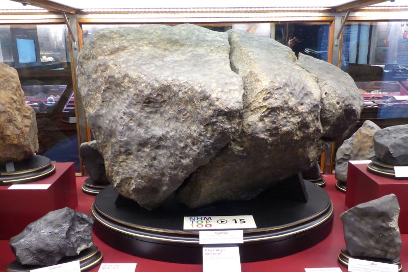 Steinmeteoriten im Naturhistorischen Museum Wien: Solche außerirdischen Gesteine sind begehrte Sammlerobjekte und können mehrere tausend Euro pro Kilogramm wert sein. © Dr. Bernd Gross/Wikimedia