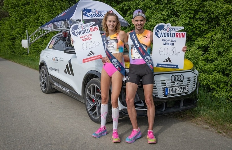 Esther und Hendrik Pfeiffer legten gemeinsam jeweils 60,33 Kilometer zurück, womit sie die stärksten Teilnehmer in München waren (Bild: Wings for Life World Run / Flo Hagena)