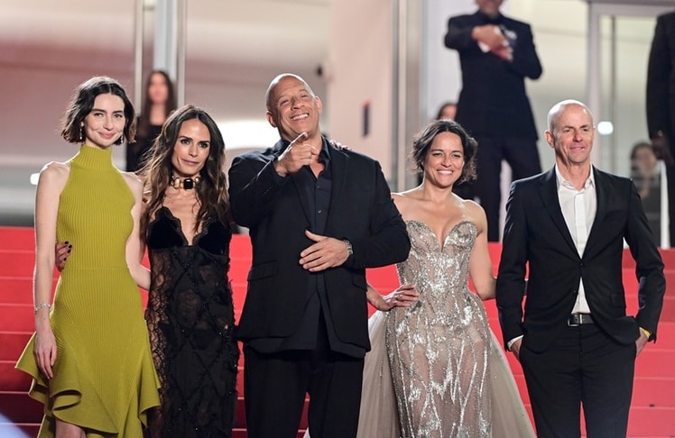 Meadow Walker, Jordana Brewster, Vin Diesel, Michelle Rodriguez und Neil H. Moritz vor der Mitternachtsvorstellung von "The Fast and the Furious" am Abend des Mittwoch, 13. Mai 2026 in Cannes