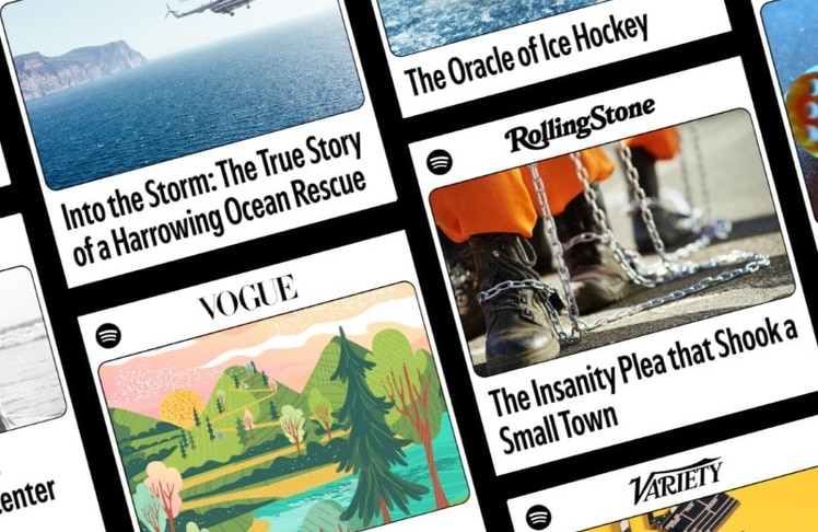 Spotify erweitert sein Audioangebot um vertonte Magazinartikel internationaler Medienmarken wie Rolling Stone, Vogue und Variety.