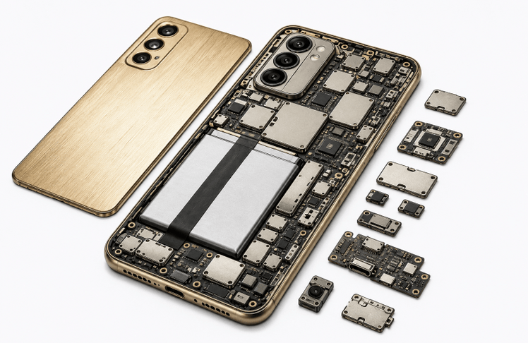 Symbolbild eines Smartphone-Teardowns. Die Untersuchung des Trump T1 Phone durch iFixit löste eine Debatte über Herkunft und Markenversprechen aus.