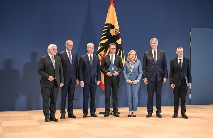Frank-Walter Steinmeier, Friedrich Merz, Steffen Bilger, Carsten Linnemann, Nina Warken, Patrick Schnieder und Thorsten Frei