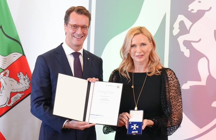 Hendrik Wüst und Veronica Ferres am Montag, 24. August 2026 bei der Verleihung des Verdienstordens des Landes NRW