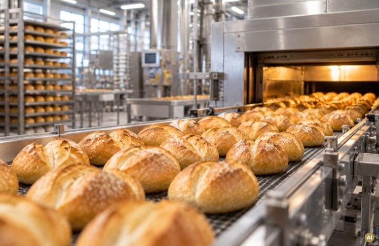Symbolbild: Industrielle Brotproduktion. Harry Brot investiert rund 200 Millionen Euro in ein neues Werk in Erlensee bei Hanau, das ab 2028 den süddeutschen Markt beliefern soll.